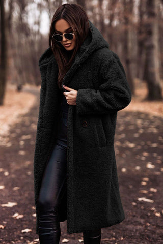 Women's Teddy Hooded Coat with Wide Lapels