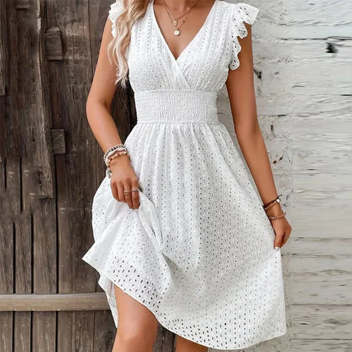 Women's V-Neck Eyelet Summer Dress