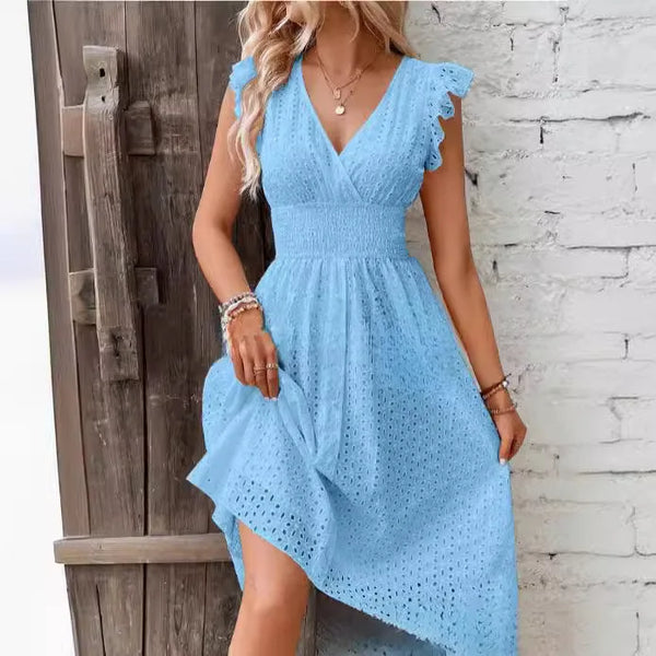 Women's V-Neck Eyelet Summer Dress