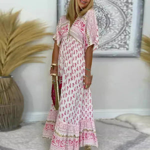 Women's Vintage-Inspired Floral Print Maxi Dress