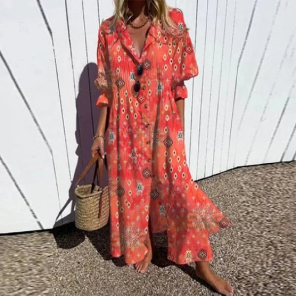 Stylish V-Neck Boho Maxi Dress for Women