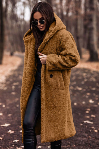 Women's Teddy Hooded Coat with Wide Lapels