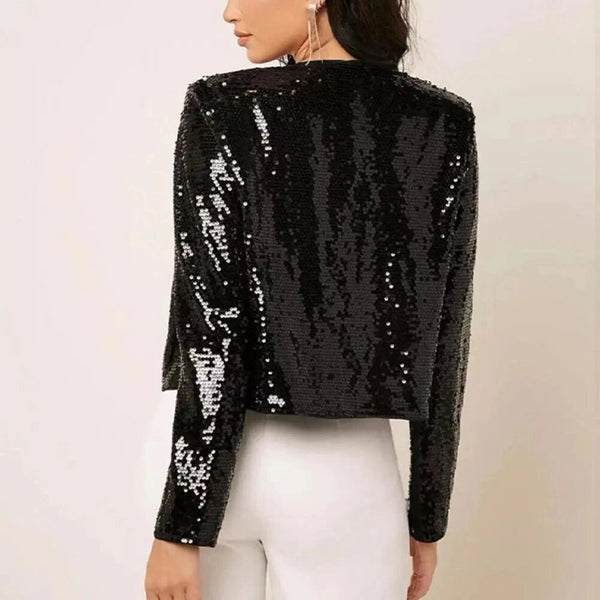 Women's Sequin Cropped Open Front Party Blazer