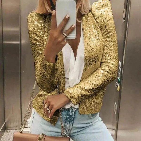 Women's Sequin Cropped Open Front Party Blazer