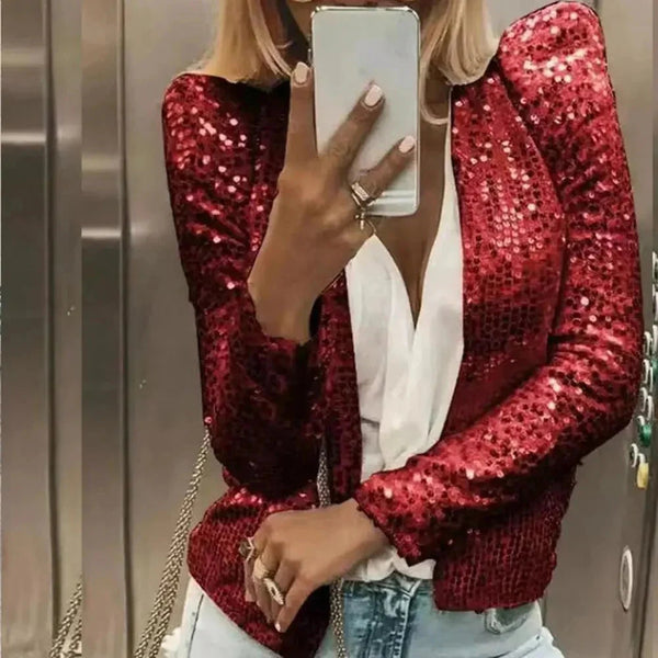 Women's Sequin Cropped Open Front Party Blazer