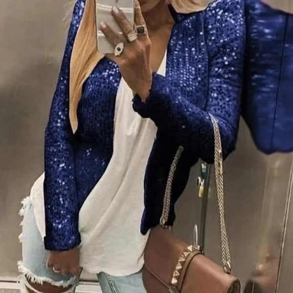 Women's Sequin Cropped Open Front Party Blazer