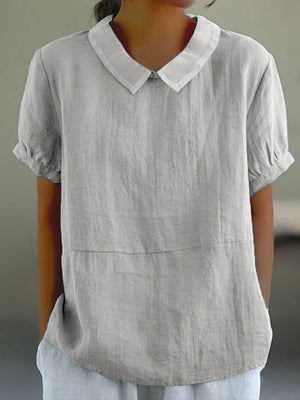 Lightweight Short Sleeve Linen Blouse for Women