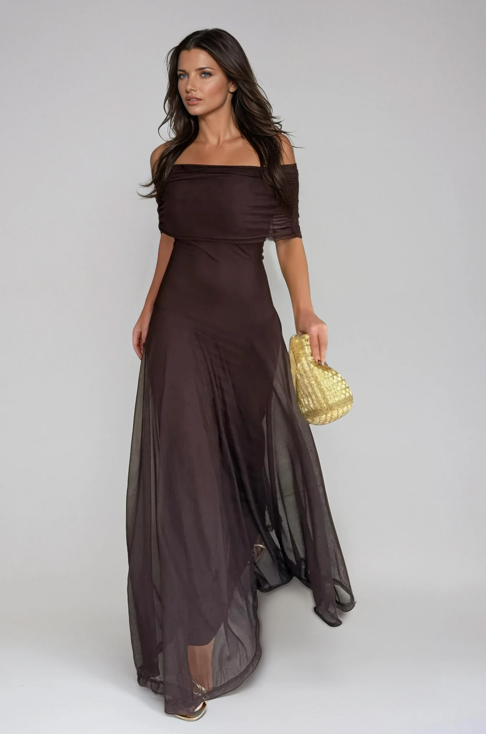 Women’s Elegant Off-Shoulder Flowing Maxi Evening Dress