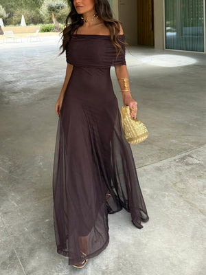 Women’s Elegant Off-Shoulder Flowing Maxi Evening Dress