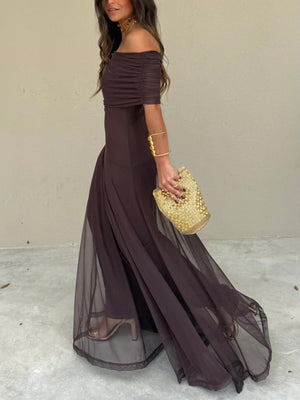 Women’s Elegant Off-Shoulder Flowing Maxi Evening Dress