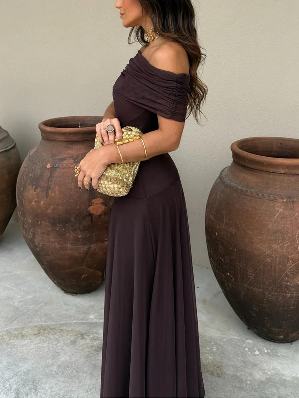 Women’s Elegant Off-Shoulder Flowing Maxi Evening Dress