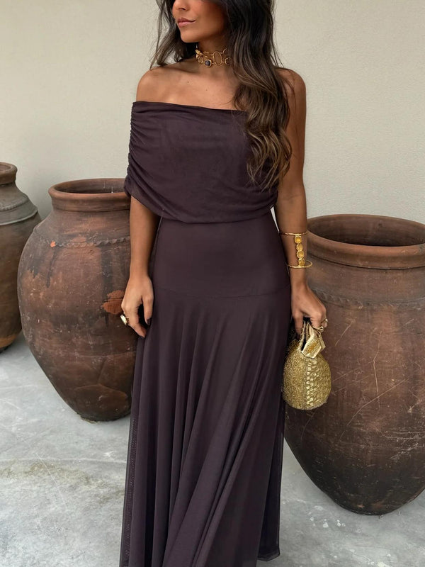 Women’s Elegant Off-Shoulder Flowing Maxi Evening Dress