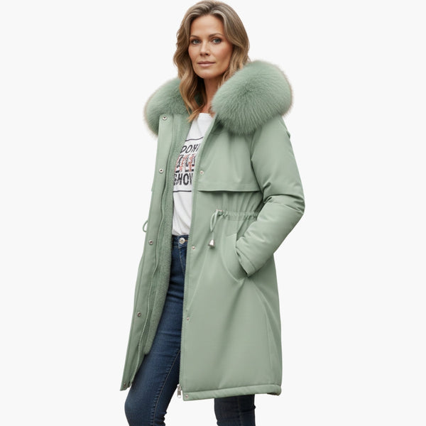 Chaqueta de invierno para mujer con cuello de piel sintética