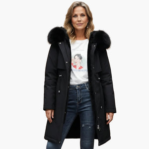 Chaqueta de invierno para mujer con cuello de piel sintética