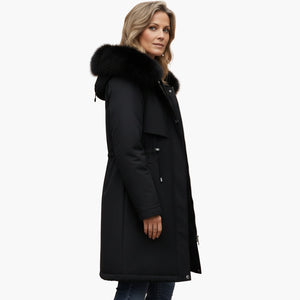 Chaqueta de invierno para mujer con cuello de piel sintética