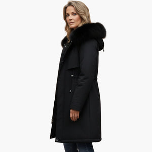 Chaqueta de invierno para mujer con cuello de piel sintética