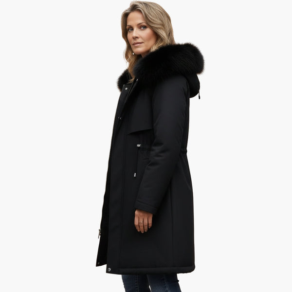 Chaqueta de invierno para mujer con cuello de piel sintética