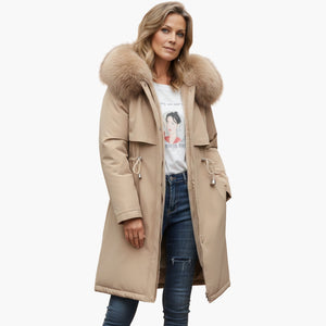 Chaqueta de invierno para mujer con cuello de piel sintética