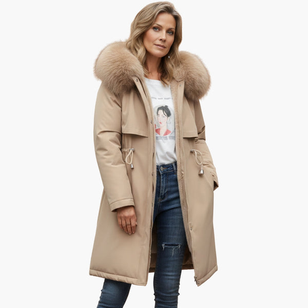Chaqueta de invierno para mujer con cuello de piel sintética