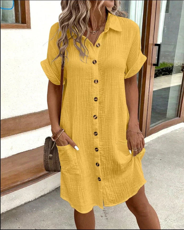 Women’s Button Front Shirt Dress Everyday Casual Style