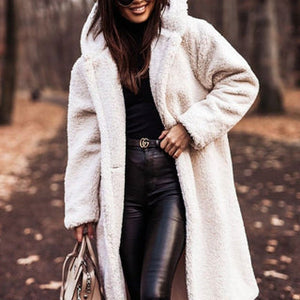 Women's Teddy Hooded Coat with Wide Lapels