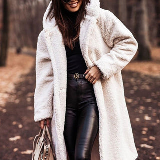 Women's Teddy Hooded Coat with Wide Lapels