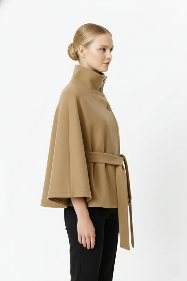 Elegant Women's Coat with Removable Belt and Relaxed Fit