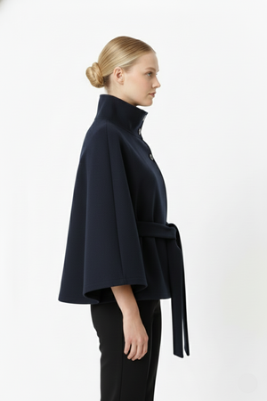 Elegant Belted Cape Coat for Women