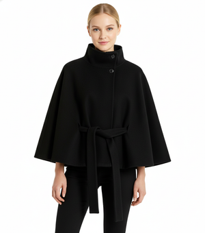 Elegant Belted Cape Coat for Women