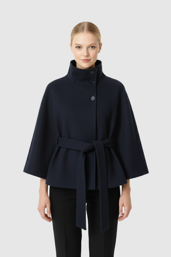 Elegant Belted Cape Coat for Women