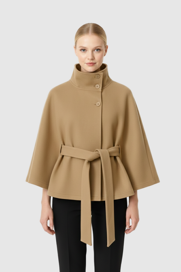 Elegant Women's Coat with Removable Belt and Relaxed Fit