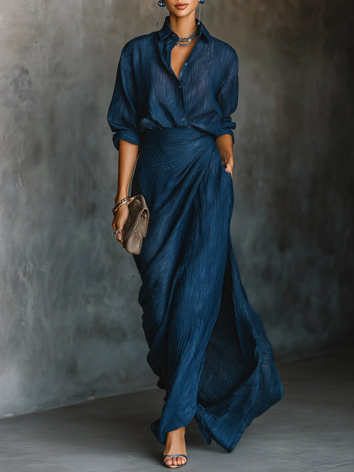 Women’s Button-Front Shirt and Flowing Maxi Skirt Set