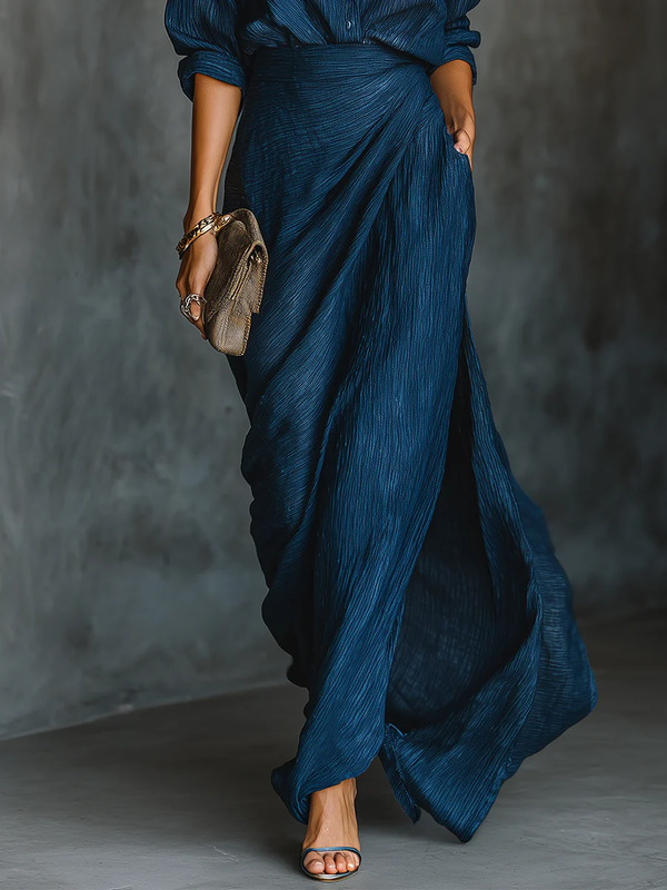 Women’s Button-Front Shirt and Flowing Maxi Skirt Set