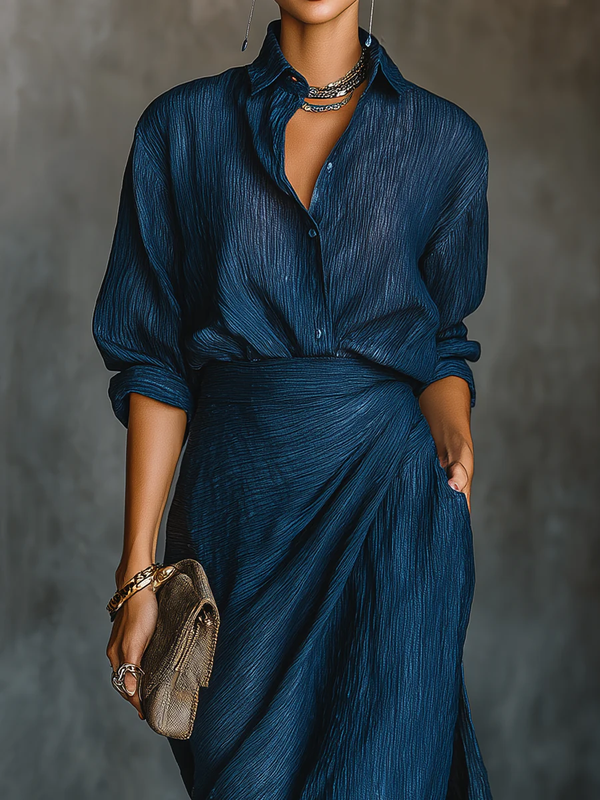 Women’s Button-Front Shirt and Flowing Maxi Skirt Set