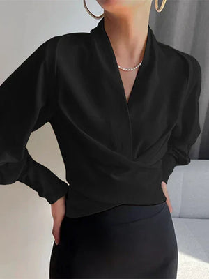 Elegant V-neck Women's Blouses with Puff Sleeves