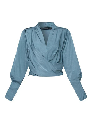 Elegant V-neck Women's Blouses with Puff Sleeves