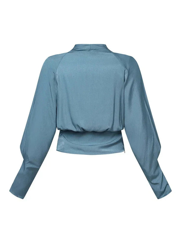 Elegant V-neck Women's Blouses with Puff Sleeves