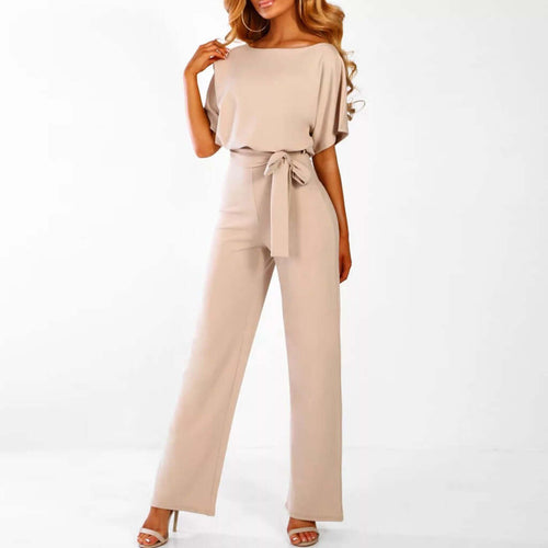 Women's Elegant Belted Jumpsuit with Wide-Leg Silhouette