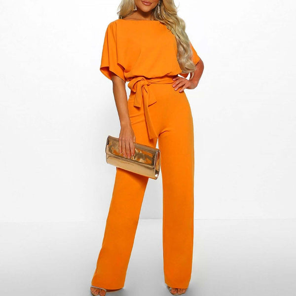 Women's Elegant Belted Jumpsuit with Wide-Leg Silhouette