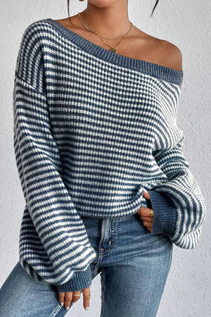 Women's Striped Off-Shoulder Knit Sweater