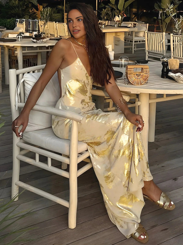 Women's Satin Floral Print Maxi Dress