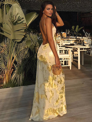 Women's Satin Floral Print Maxi Dress