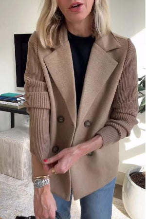 Chic Tailored Blazer with Knit Sleeves