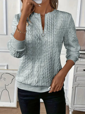 Women’s Zip-Up Knit Sweater with Stand Collar