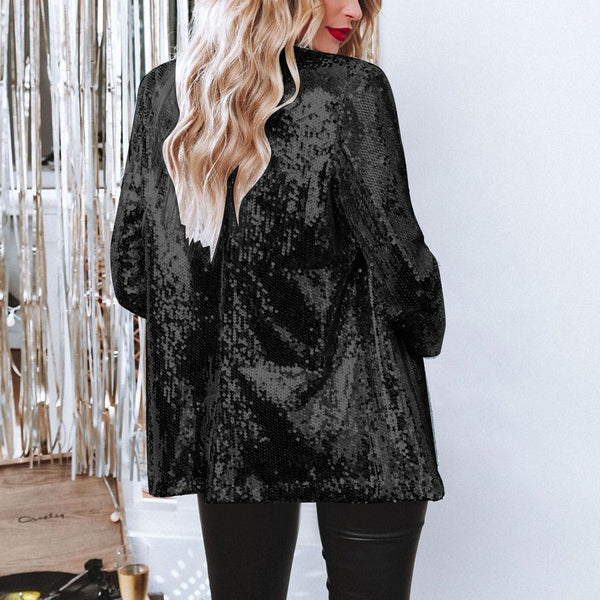 Women's Sequin Open-Front Blazer for Glamorous Style