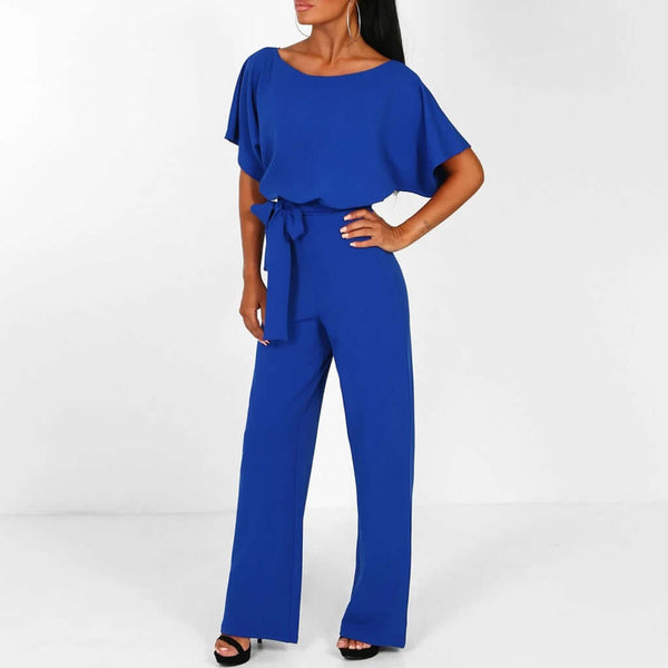 Women's Elegant Belted Jumpsuit with Wide-Leg Silhouette