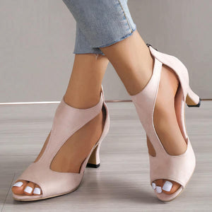 Stylish Women's Peep Toe Heeled Sandals with Cutout Design