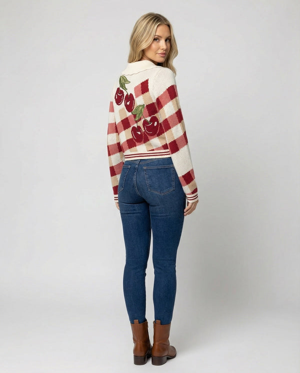 Women's Cropped Knitted Cardigan Cherry Blossom