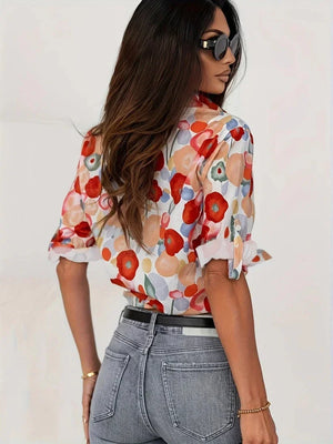 Colourful Floral Button-Up Blouse for Women