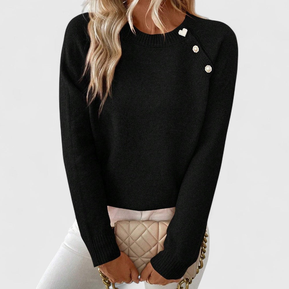 Women's Button Detail Crew Neck Knit Sweater